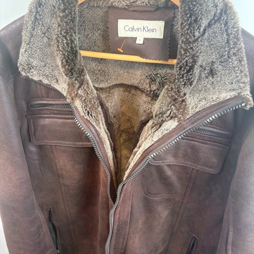 Calvin Klein Dark Brown Shearling-Lined Bomber Jacket